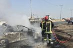 حریق خودرو سمند حامل سوخت در میدان بابا غلام