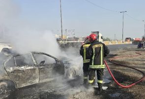 حریق خودرو سمند حامل سوخت در میدان بابا غلام
