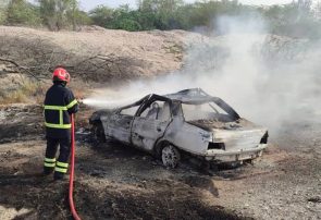 حریق خودرو حامل سوخت در جاده بندرعباس – میناب